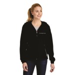 District ® Sport-Tek® Women's Colorblock Hooded Raglan Jacket <BR><BR>LARGE<BR>Black • White imprint