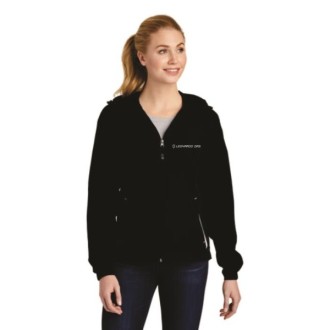 District ® Sport-Tek® Women's Colorblock Hooded Raglan Jacket <BR><BR>LARGE<BR>Black • White imprint