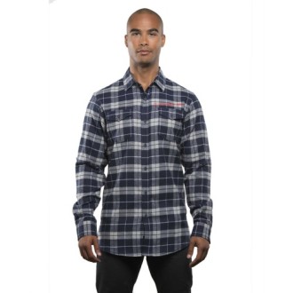 Burnside Men's Plaid Flannel Shirt<BR><BR>LARGE<BR>Navy • Red imprint