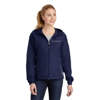 District ® Sport-Tek® Women's Colorblock Hooded Raglan Jacket <BR><BR>XXX-LARGE<BR>Navy • White imprint